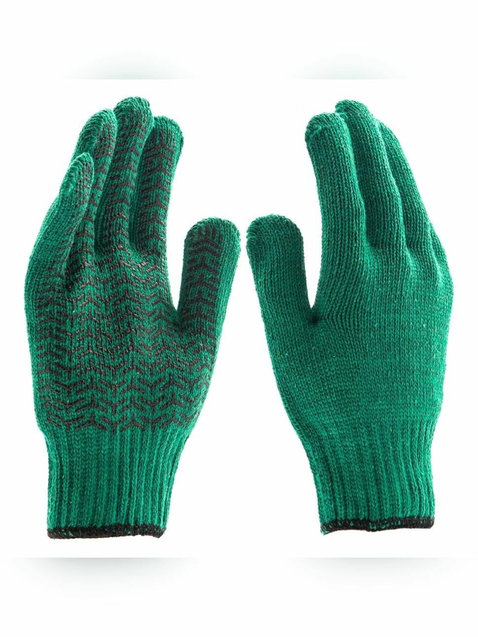 Перчатки трикотажные усиленные гелевое ПВХ-покрытие 7 класс зеленые Россия Сибртех