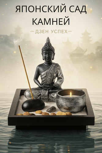 Изображение товара Японский сад камней, с подставкой для благовоний TAKE IT EASY "Дзен. Успех" размер 12.5×12.5×13 см