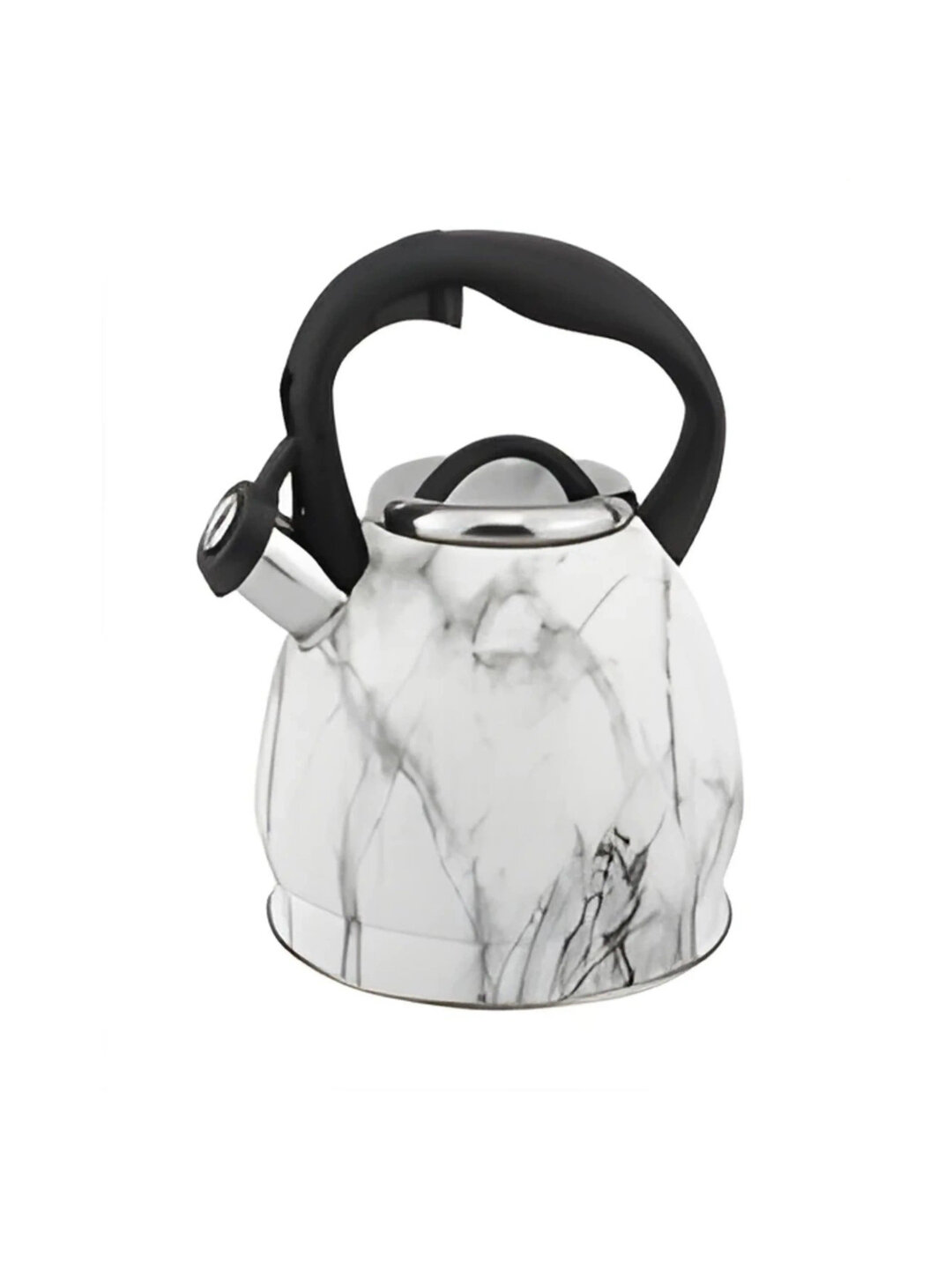 Металлический чайник HausRoland со свистком и пластик ручкой, черный и белый - Белый