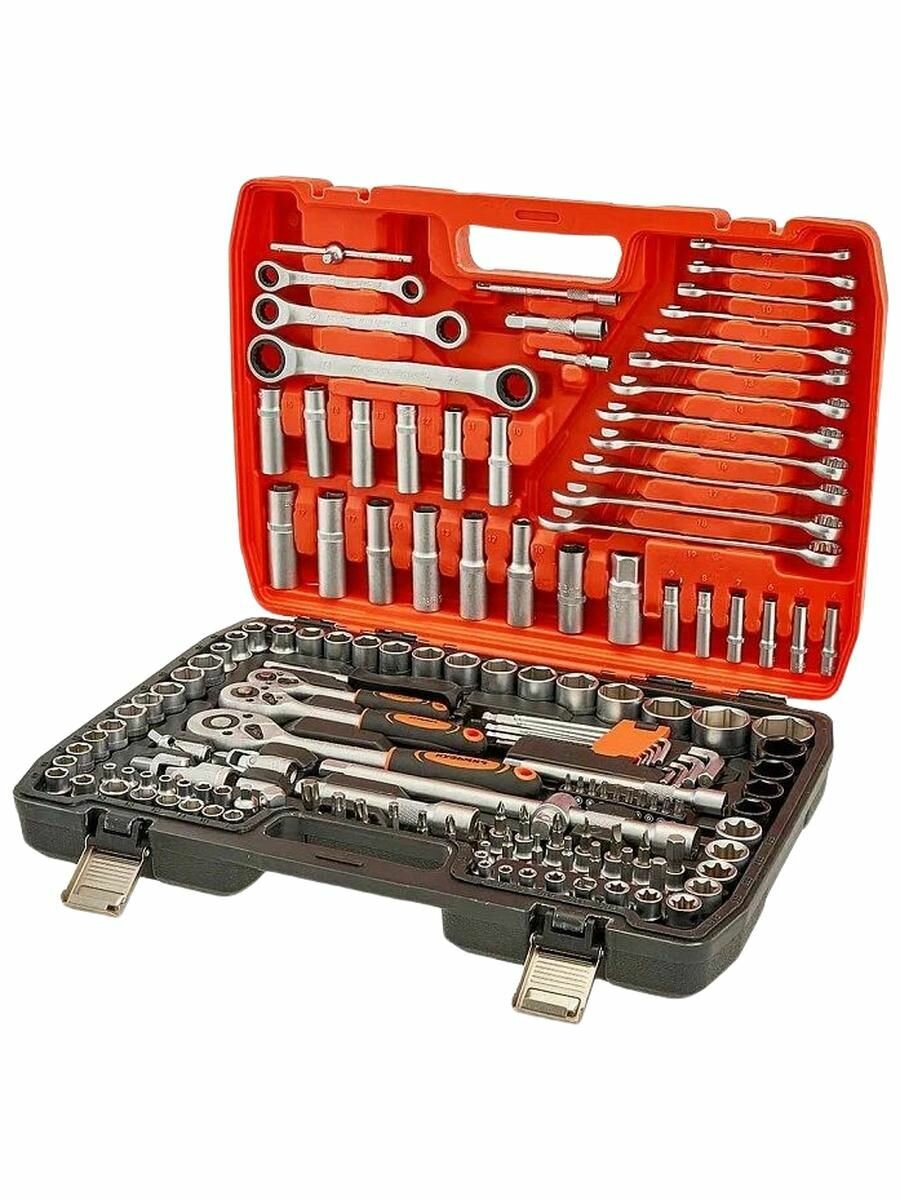 Набор инструментов Кузьмич НИК-033/151 151 предмет Ключи Торцевые головки Биты Трещотка Кейс в комплекте Хромованадиевая сталь Серый/Оранжевый