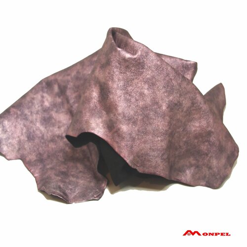 Натуральная итальянская кожа - шевро, коза, ламинированная, 75 дм2, Цвет - серебристио-сиреневый