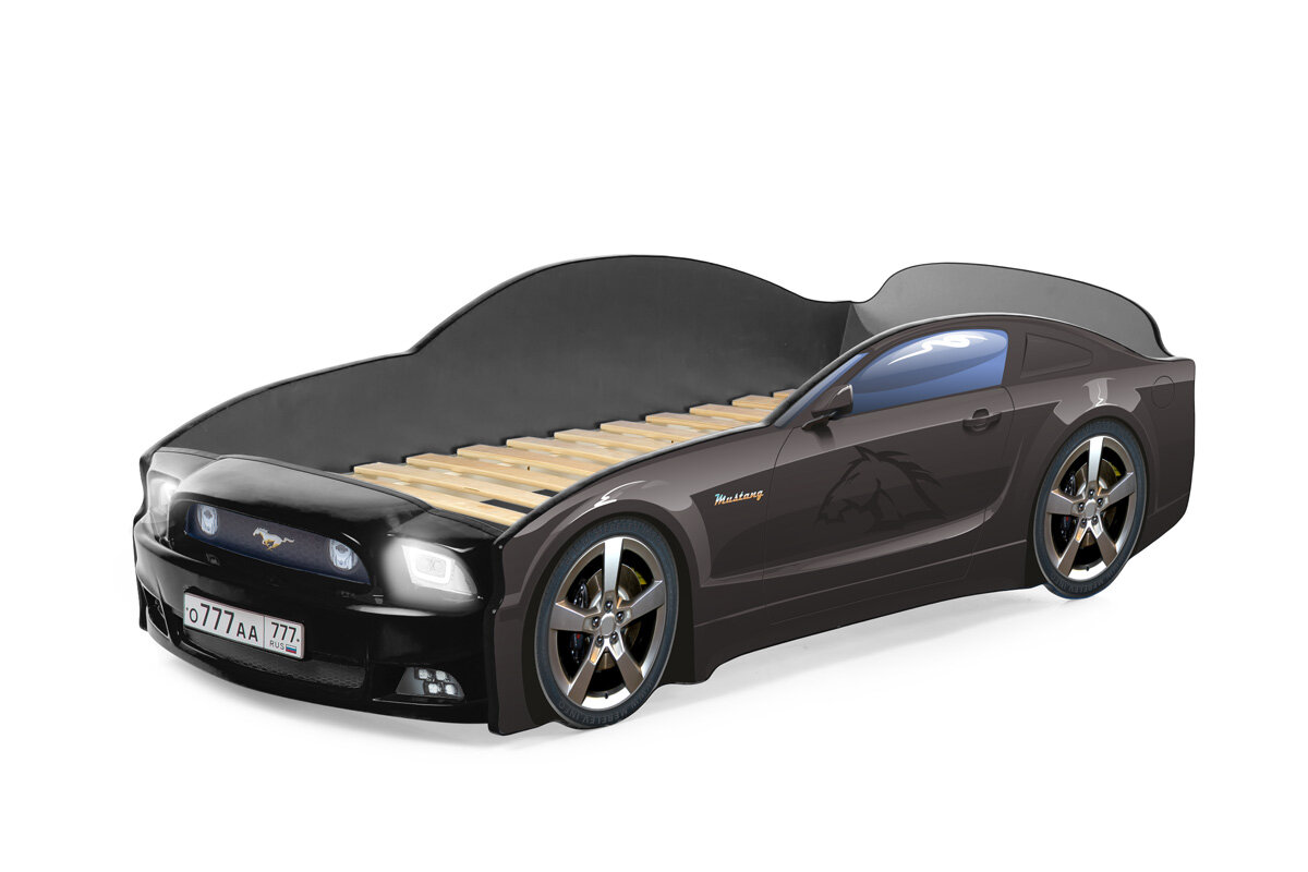 Futuka Kids кровать-машина Light Plus "Mustang", цвет черный с подсветкой фар