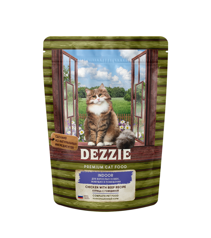 Dezzie Indoor Adult Cat сухой корм для взрослых кошек живущих в помещении с курицей и говядиной - 400 г