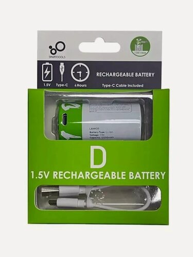 Изображение товара Аккумулятор Тип D , для газовой колонки 1.5V, с зарядкой Type-C