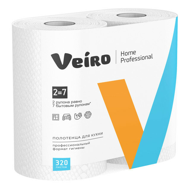 Полотенца бумажные VEIRO Home Professional рулонные 2шт/уп. 2-слойные 32м 22х20см