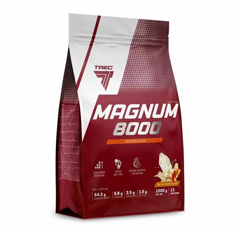 Гейнер Trec Nutrition "Magnum 8000", 1000 гр, без ГМО, карамель-ваниль
