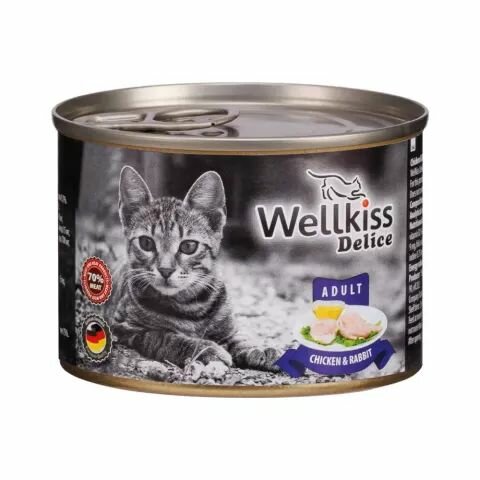 4 ШТ Wellkiss Delice Влажный корм (консервы) для кошек, с цыпленком и кроликом, 200 гр.