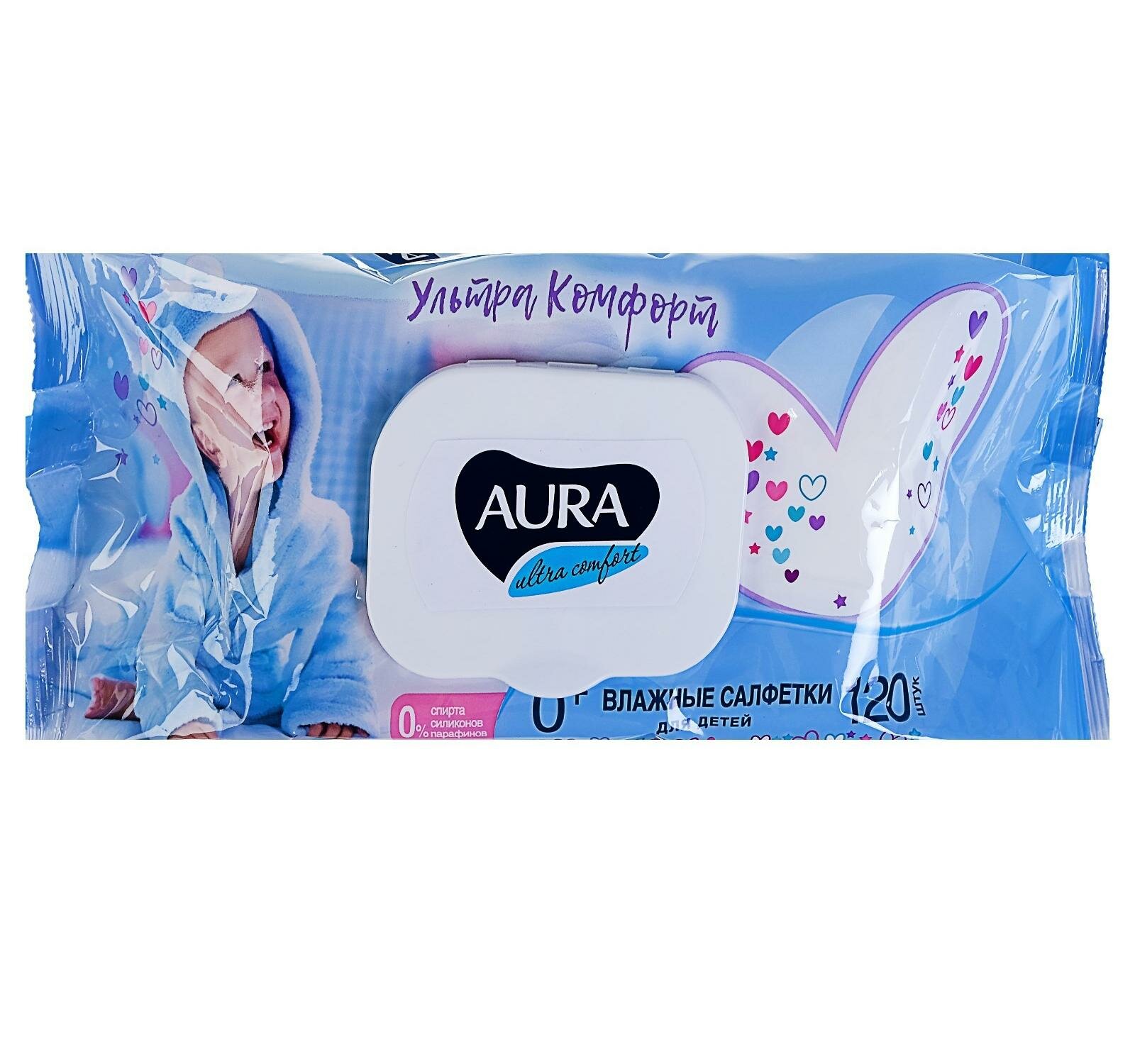 Влажные салфетки Aura Ultra Comfort  детские с экстрактом алоэ  120 шт 