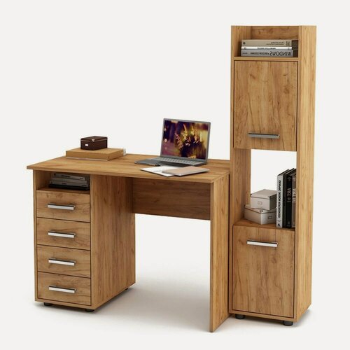 Изображение товара Стол письменный, компьютерный и стеллаж Остин (Ливерпуль) 4 дуб золотистый