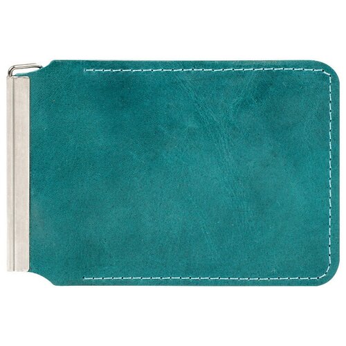 фото Зажим для купюр кожевенная мануфактура, бирюза + светло-коричневый, в деревянной упаковке, 336433