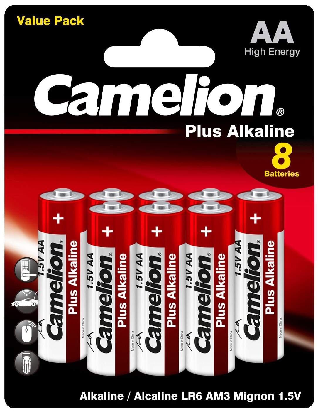 Camelion Plus Alkaline BL8 LR6 (LR6-BP5+3, батарейка,1.5В) (8 шт. в уп-ке)