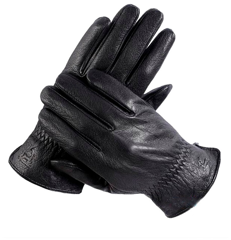 Перчатки мужские кожаные черные теплые демисезонные, осенние, зимние .