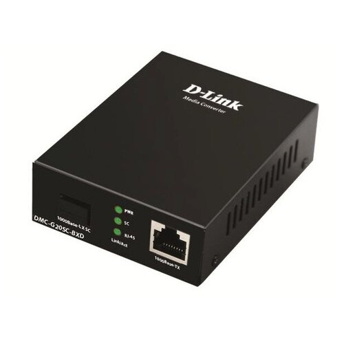 D-Link DMC-G20SC-BXD/A1A WDM медиаконвертер с 1 портом 100/1000Base-T и 1 портом 1000Base-LX с разъемом SC (Tx: 1550 мкм; Rx: 1310 мкм) для одномодового оптического кабеля (до 20 км)