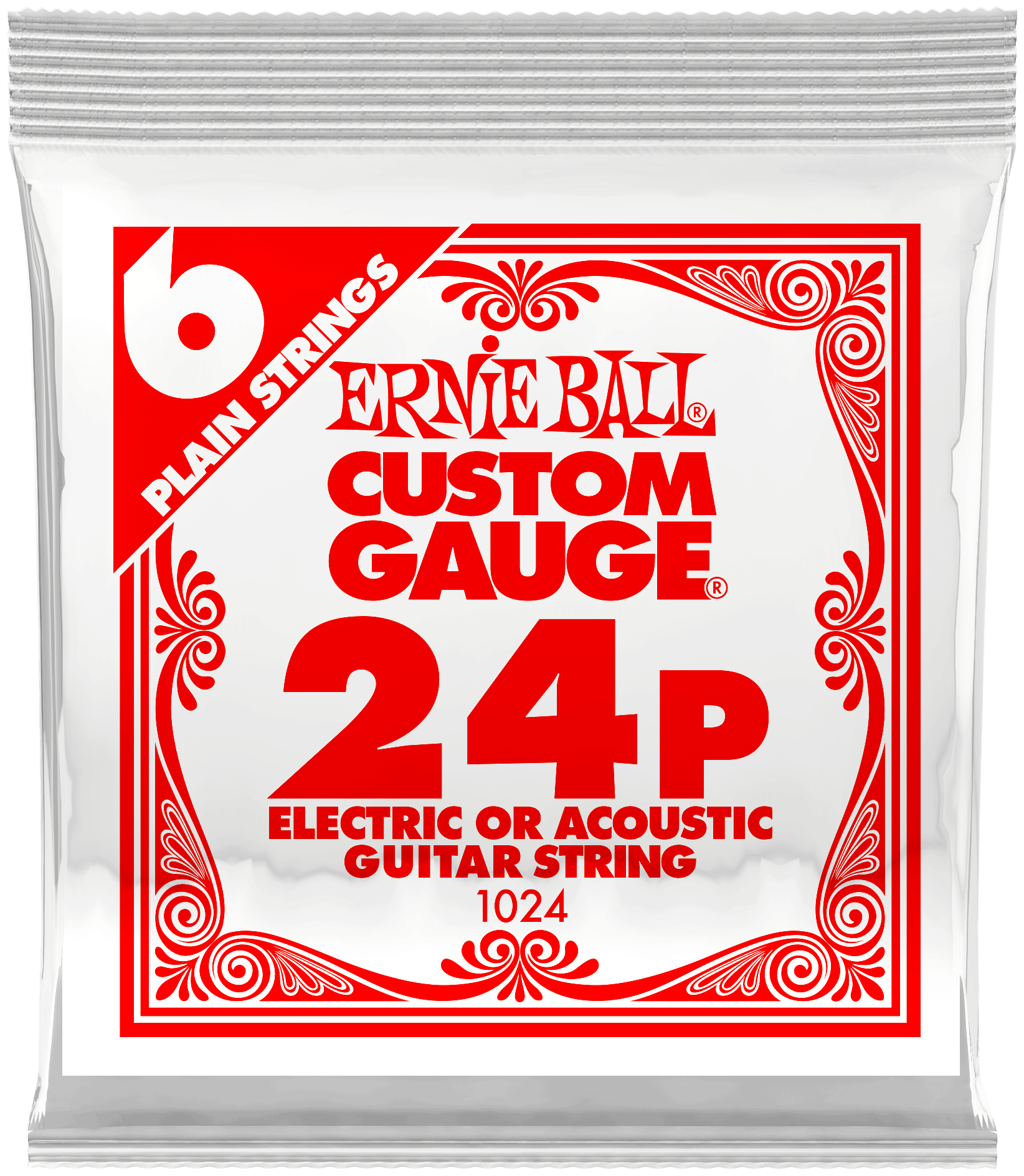 Струна одиночная для акустической и электрогитары ERNIE BALL 1024 Plain Steel .024