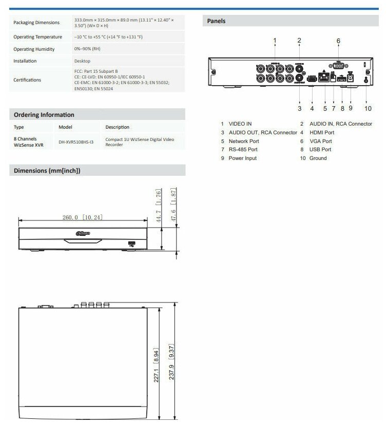 Видеорегистратор Dahua DH-XVR5108HS-I3