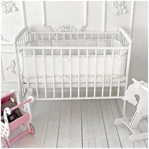 Дышащие бортики в кроватку, бортики без наполнителя серебристо-белые