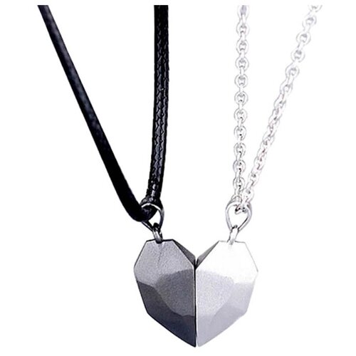 кулоны для влюбленных половинки сердца Колье LERO сердце, длина 65 см, серебряный, черный