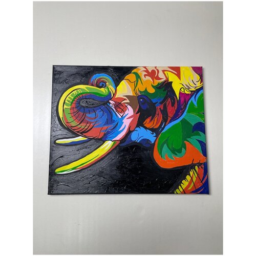 Картина на холсте Ручная работа акрил текстурный гель DariArt «Радужный слон Ваю Ромдони» 50*60 см