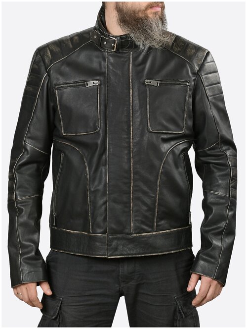 Кожаная куртка Route 66 демисезонная, силуэт полуприлегающий, карманы, подкладка, размер M, черный