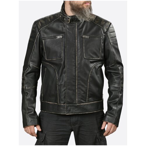 фото Куртка кожаная мужская route66 с воротником стойкой, e-100, размер xl route 66