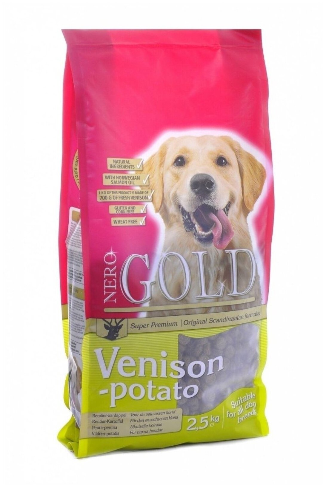Сухой корм NERO GOLD DOG ADULT VENISON & POTATO для взрослых собак всех пород с олениной и сладким картофелем (2,5 кг)