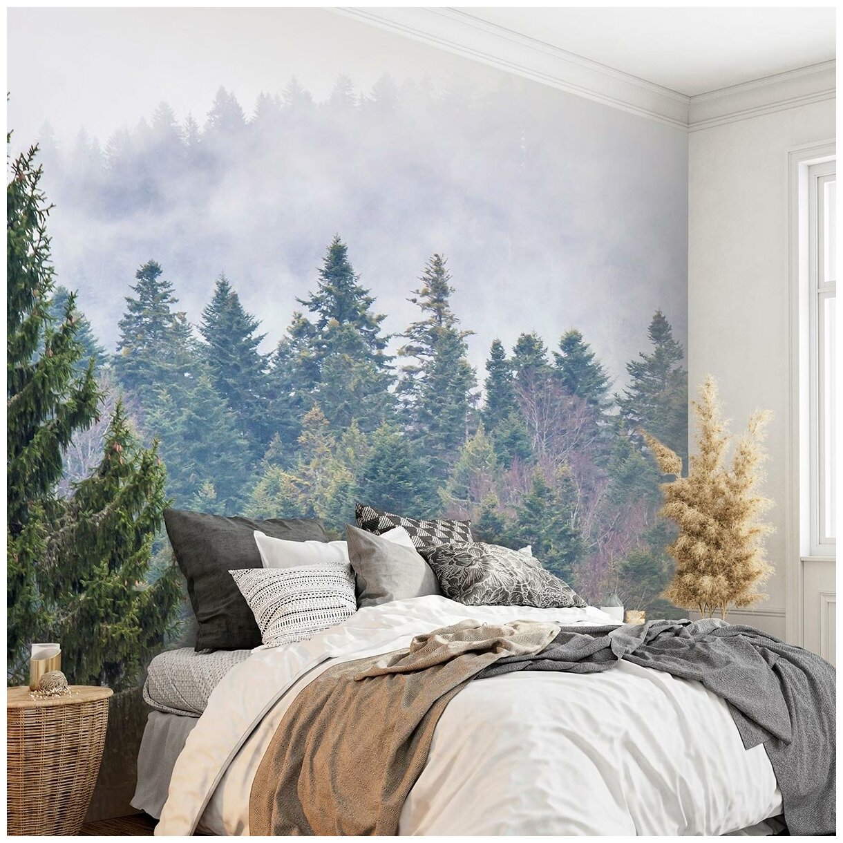Фотообои 3д флизелиновые с виниловым покрытием VEROL "Туманный лес", 2.7х3 м, моющиеся обои на стену, декор для дома - фотография № 1