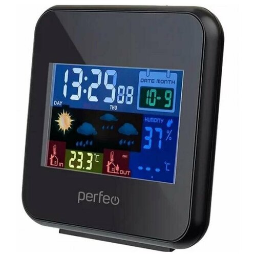 Perfeo Часы-метеостанция Blax (PF-622BS) цифровые складные часы с жк дисплеем термометр измеритель влажности будильник настольная метеостанция настольный датчик температуры