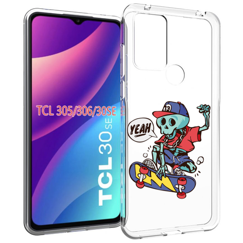 чехол mypads черно белый скелет с яркими глазами для tcl 30 tcl 30 5g tcl 30 plus задняя панель накладка бампер Чехол MyPads Скелет-на-скейте для TCL 30SE / TCL 305 / TCL 306 / TCL 30E задняя-панель-накладка-бампер