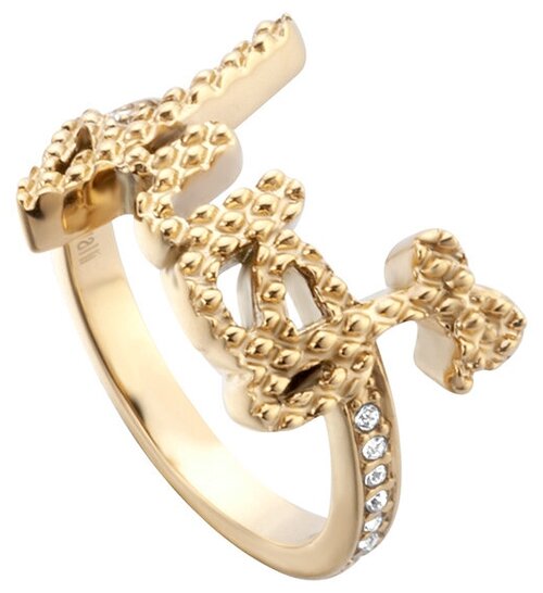 Кольцо Just Cavalli, нержавеющая сталь, золочение, кристалл, размер 16.5, золотой, золотой