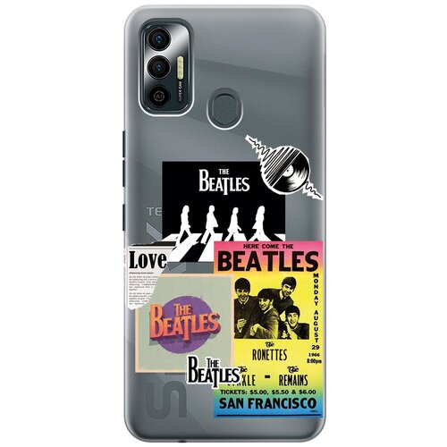 Силиконовый чехол с принтом Beatles Stickers для Tecno Spark 7 / Техно Спарк 7 силиконовый чехол с принтом antic stickers для tecno spark 7 техно спарк 7