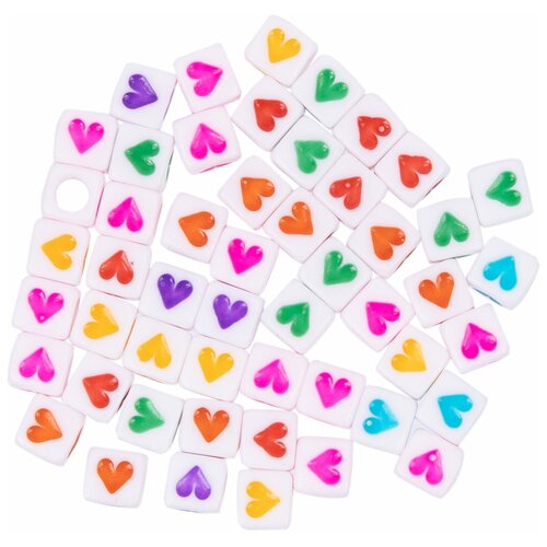 Бусины пластиковые Hobbius 6 мм, 50 шт, цвет №01, сердечки (ABFB-01)