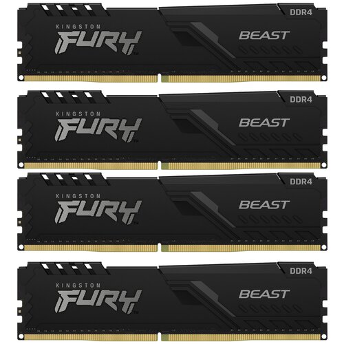 Оперативная память Kingston Fury Beast Black DDR4 3200 МГц 4x32 ГБ (KF432C16BBK4/128) kingston 64gb 2666mhz ddr4 cl16 dimm kit of 4 1gx8 fury beast black