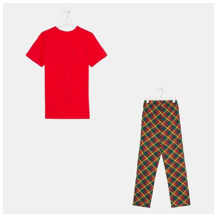 Ohana market Пижама мужская (футб/брюки), цвет красный/клетка, р-р 46 - фотография № 6