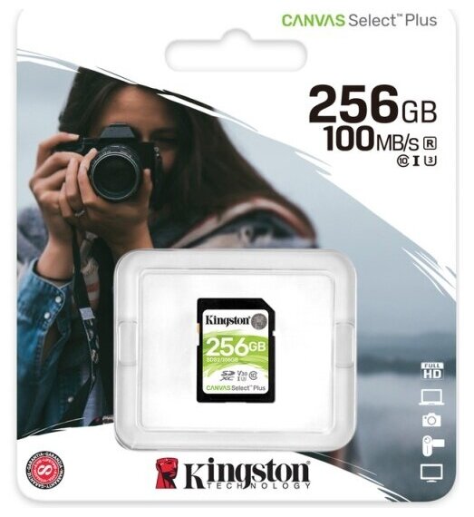 Карта памяти Kingston Canvas Select Plus SDXC UHS-I U3 V30 256Gb (100/85 Mb/s)