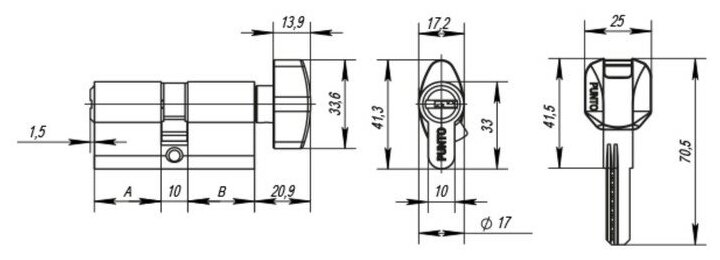 Цилиндровый механизм (личинка замка) с вертушкой Punto (Пунто) Z402/100 mm (50+10+40) CP хром 5 ключей - фотография № 2