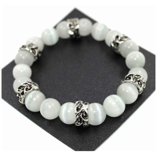 фото Handinsilver ( посеребриручку ) браслет из белого камня кошачий глаз 10мм и венками