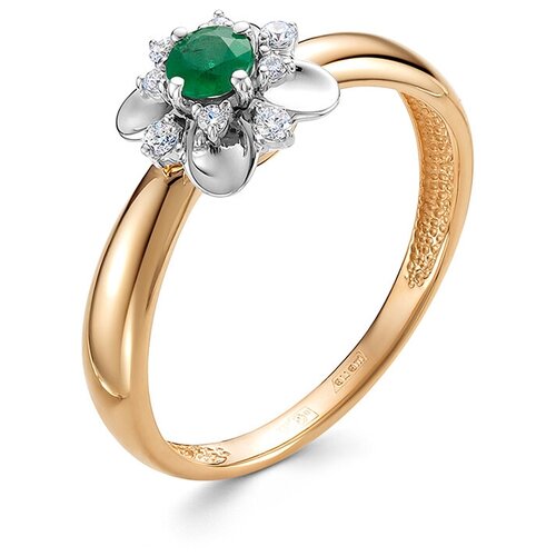 Кольцо Vesna jewelry, красное золото, 585 проба, родирование, изумруд, размер 17, зеленый