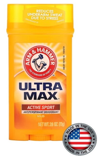 Arm & Hammer, UltraMax, твердый дезодорант-антиперспирант для мужчин, аромат «Active Sport», 73 г