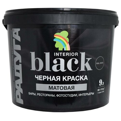 Краска акриловая Радуга ВД-АК 26 интерьерная black влагостойкая моющаяся матовая черный 9 л 14 кг