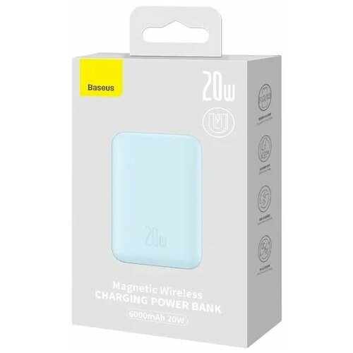 Внешний магнитный беспроводной аккумулятор BASEUS Magnetic 6000 mAh 20W с кабелем Type-C to Type-C 50 см Blue PPCX020003 219000₽