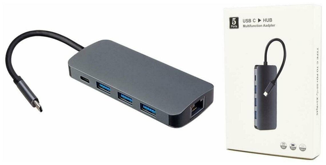 Оборудование для фото и видео Perfeo Концентратор USB Type-C 5 in 1 (PF-Type-C-20)