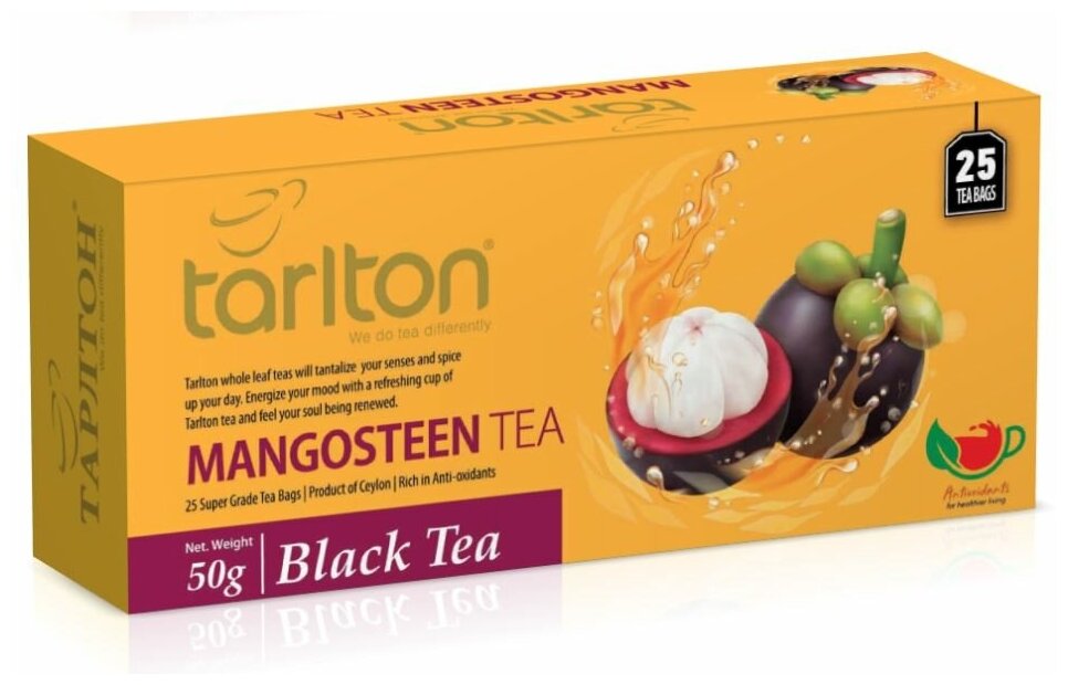 Чай черный цейлонский Tarlton Mangosteen со вкусом мангостина, в пакетиках, 25 пак, Шри-Ланка