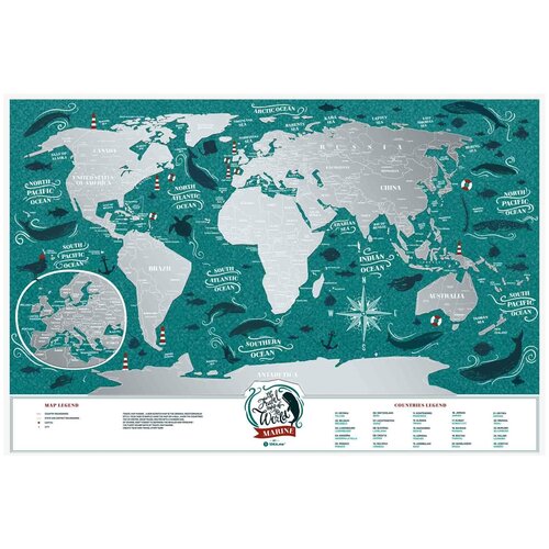 атласы и карты геоцентр скретч карта мира Скретч карта мира на стену в тубусе Travel Map Marine World