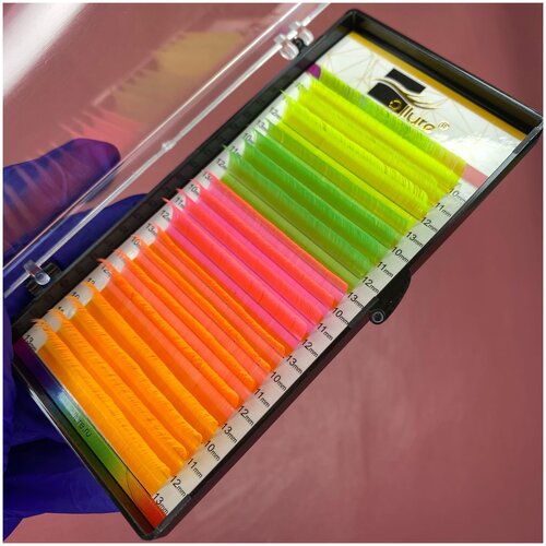 Ресницы цветные NEON MIX Ollure 20 линий MIX изгиб M 0.07 6-9 mm