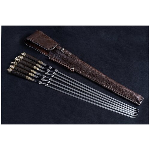 Шампура с деревянной ручкой Звери-Венге - Подарочный набор шампуров с чехлом 7990₽