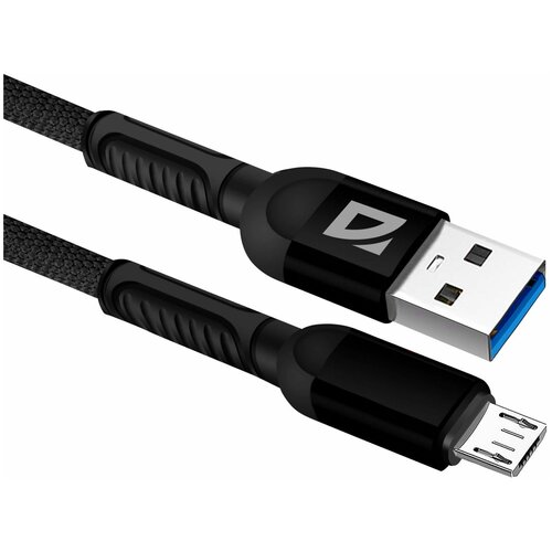 USB кабель Defender F167 Micro черный, 1м, 2.4А, ткань, пакет