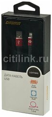 Кабель Digma Lightning (m) - USB (m), 1.2м, плоский, в оплетке, 2A, черный / красный [light-1.2m-flat-blk]