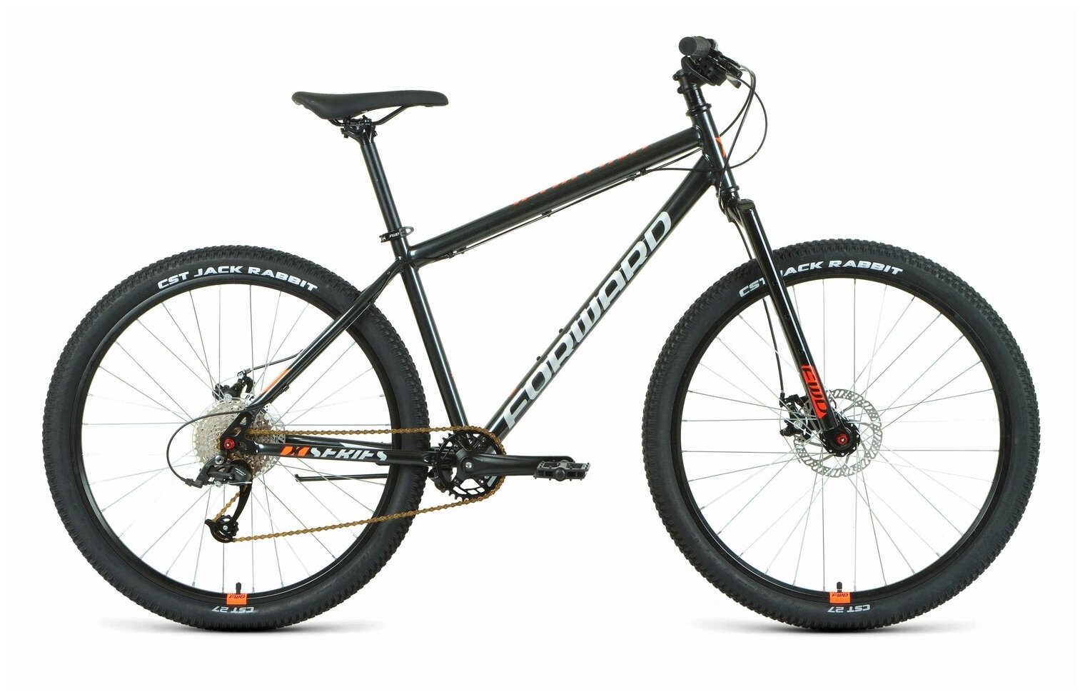 Велосипед горный с колесами 27,5" Forward Sporting 27,5 X D черный/оранжевый 2022 год рама 19" 9 скоростей