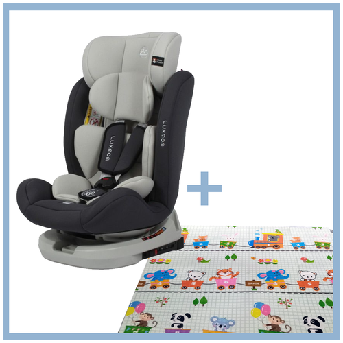 Автокресло Luxmom BXS 223A, isofix 0-36 кг, 0-12 лет, серый с детским ковриком