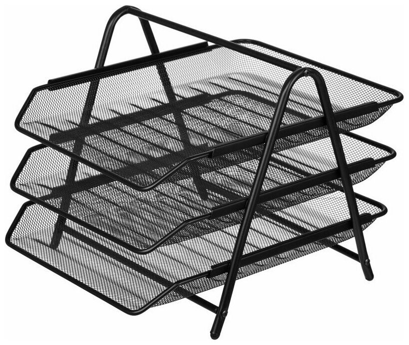 Лоток для бумаг горизонтальный Attache (3 секции, металлическая сетка, высота 267 мм, черный)